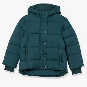 Amazon Essentials girls hooded puffer jacket winter coat dark green size XL
